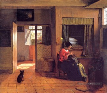 Une mère et son enfant avec sa tête dans son genre de tour Pieter de Hooch Peinture à l'huile